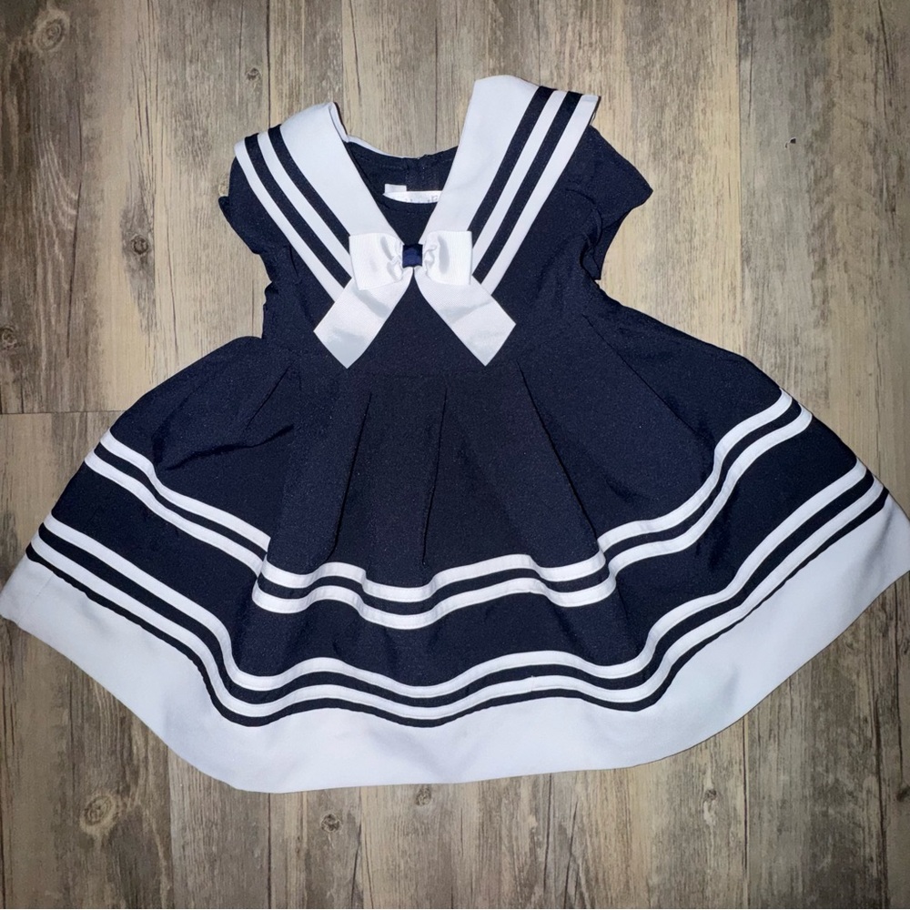 Bonnie Jean Classic Navy and White Kids Dress - Picture 2 of 10